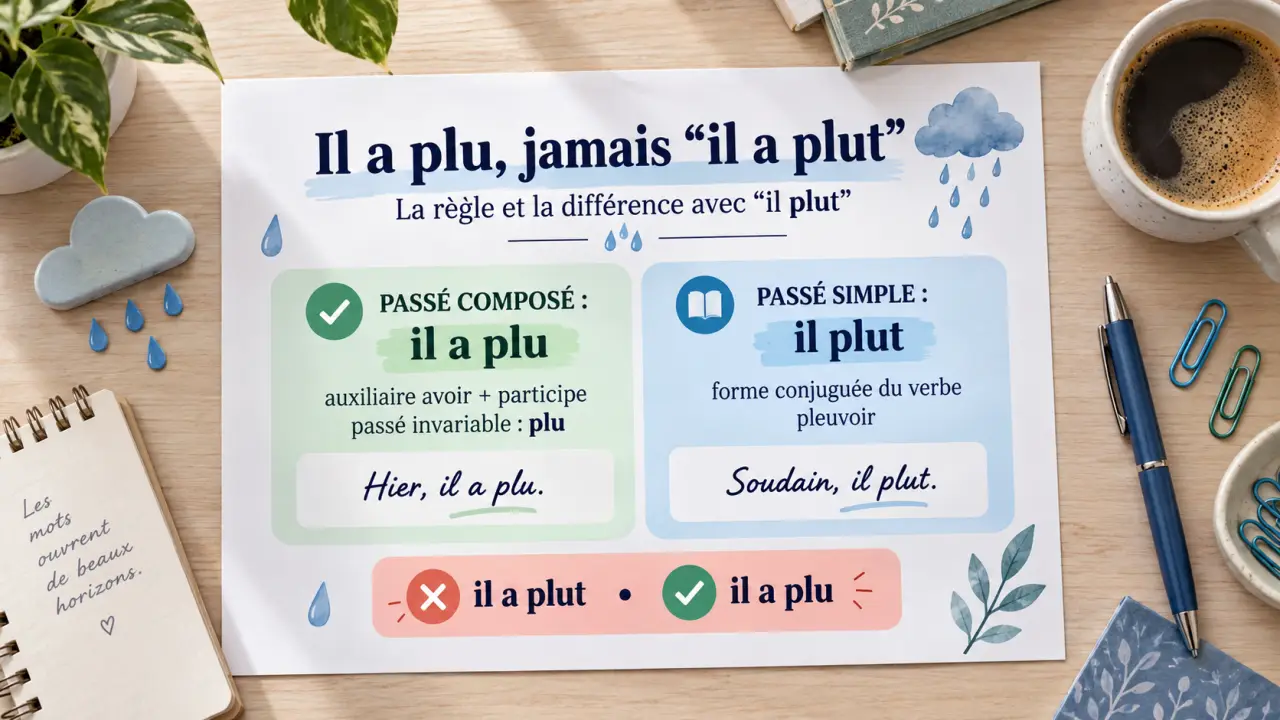 Il a plu, jamais « il a plut » : la règle et la différence avec « il plut »