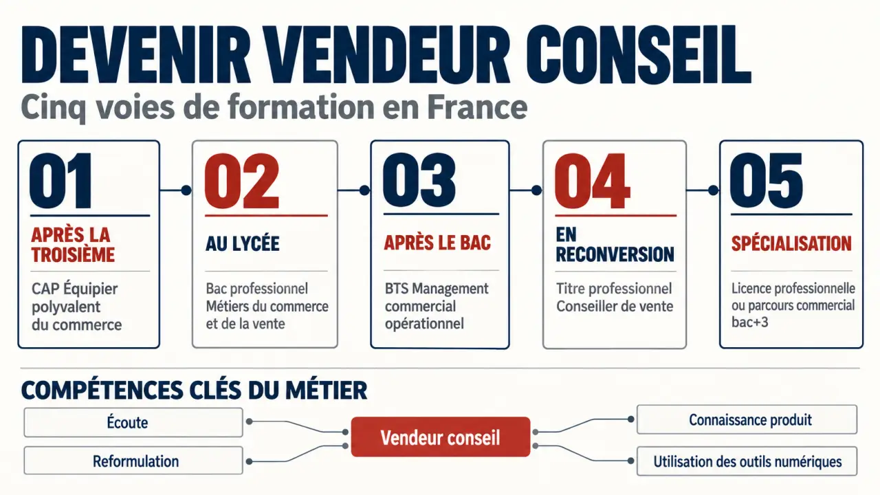Devenir vendeur conseil : les principaux parcours de formation et compétences à acquérir