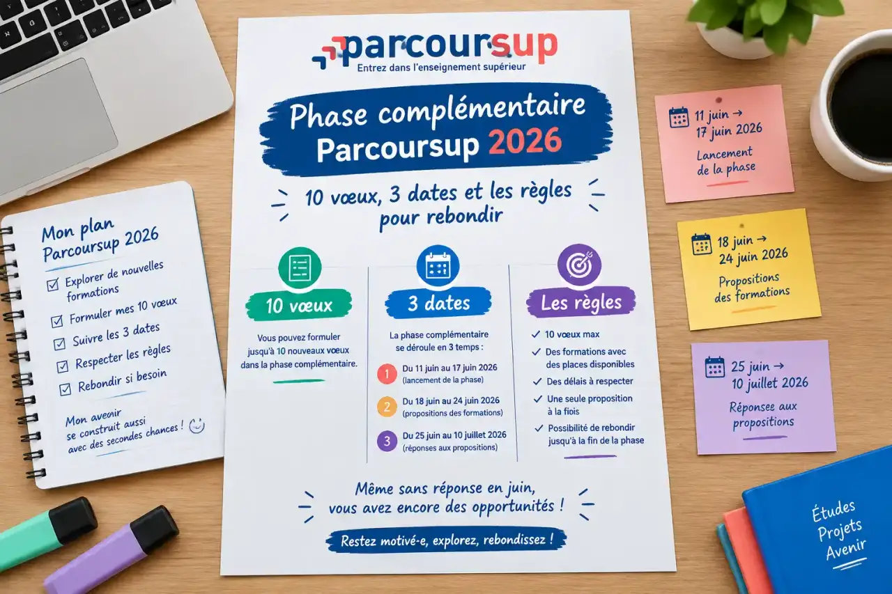 Phase complémentaire Parcoursup 2026 : 10 vœux, 3 dates et les règles pour rebondir