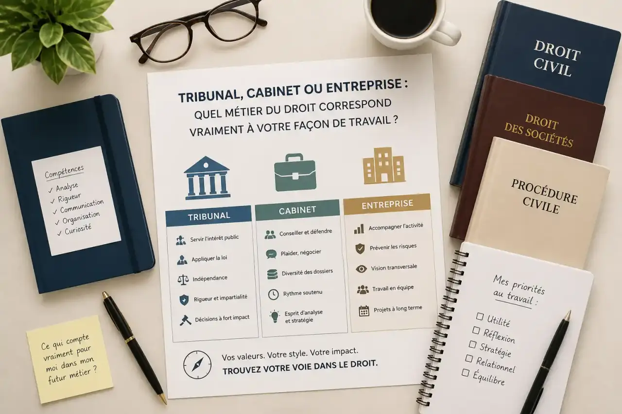 Tribunal, cabinet ou entreprise : quel métier du droit correspond vraiment à votre façon de travailler ?