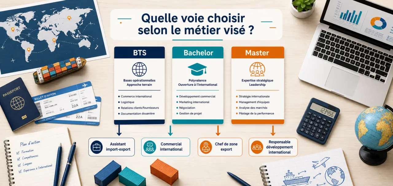 BTS, bachelor ou master : quelle voie choisir selon le métier visé en commerce international ?