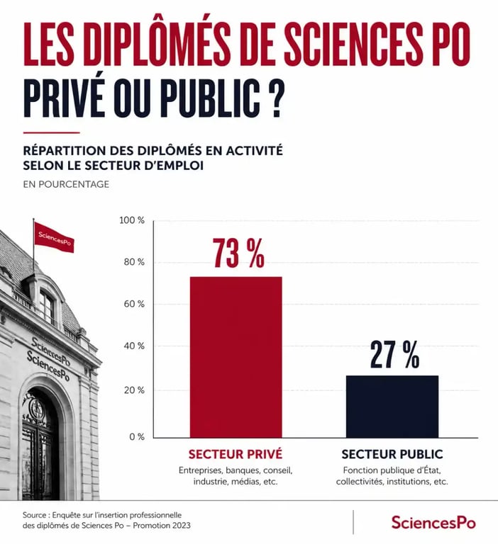 Répartition des débouchés des diplômés de Sciences Po entre secteur privé et secteur public