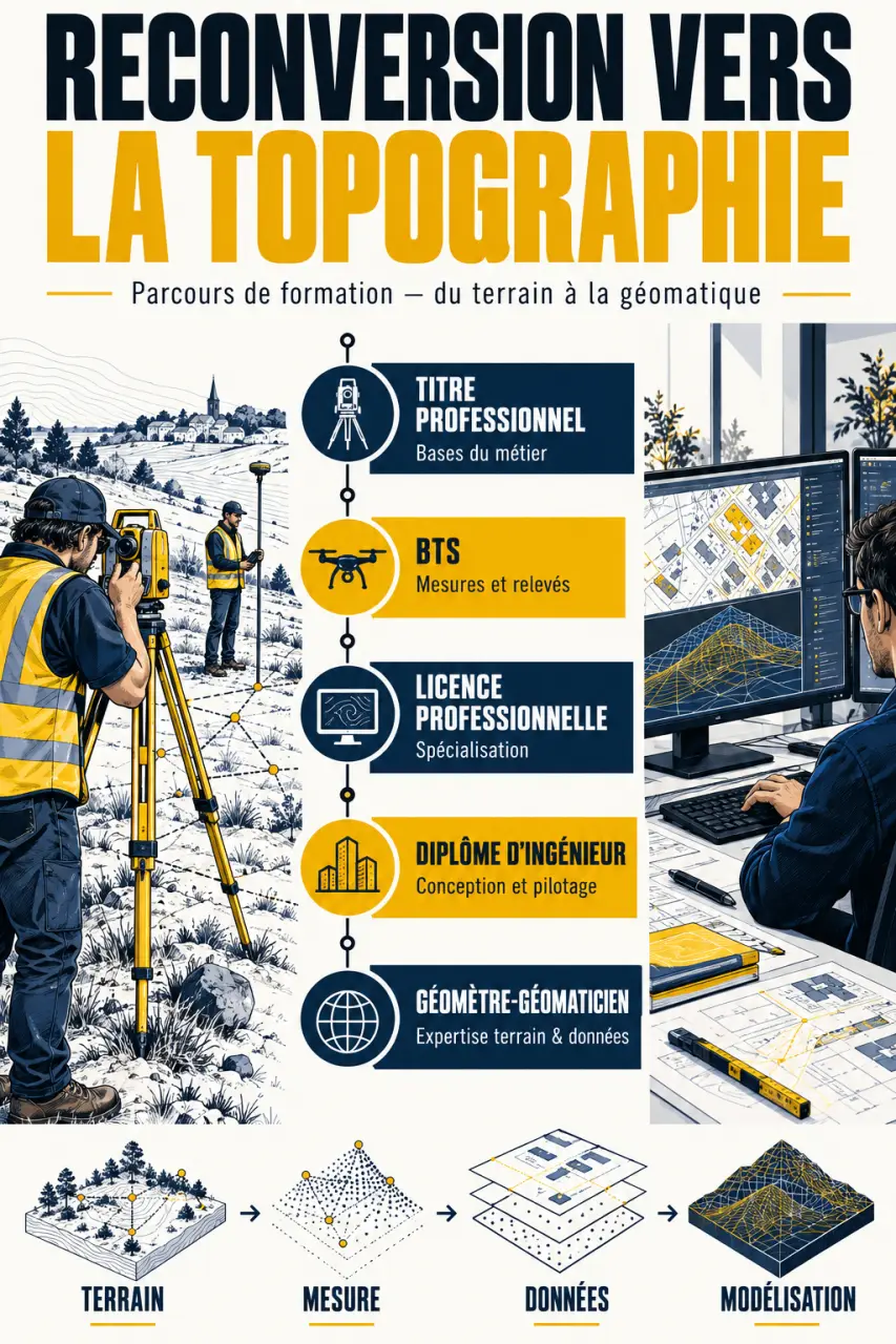 Parcours de formation géomètre reconversion du terrain au bureau