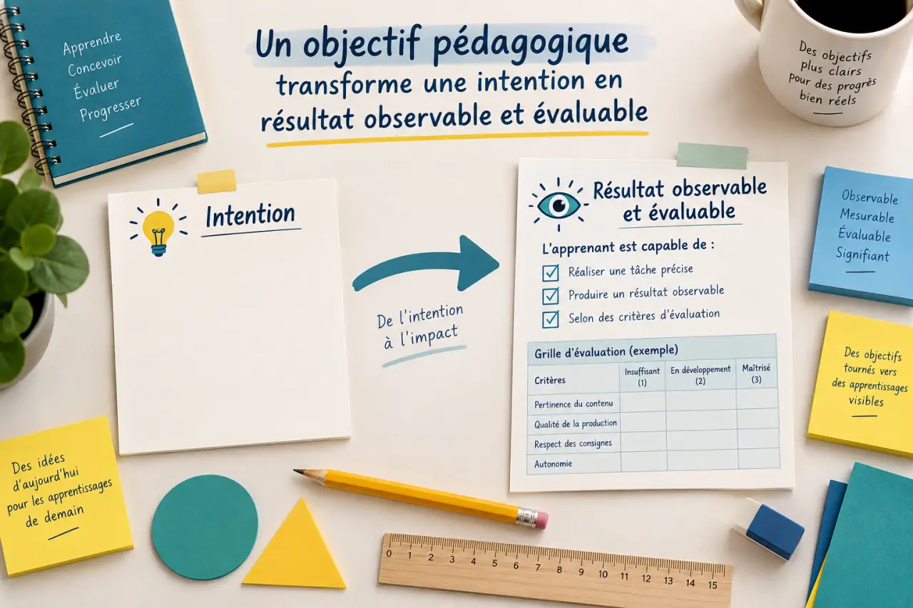 Un objectif pédagogique transforme une intention en résultat observable et évaluable
