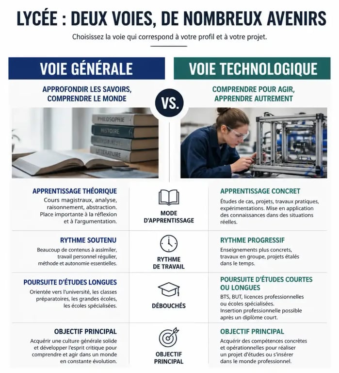 Comparatif entre la voie générale et la voie technologique au lycée