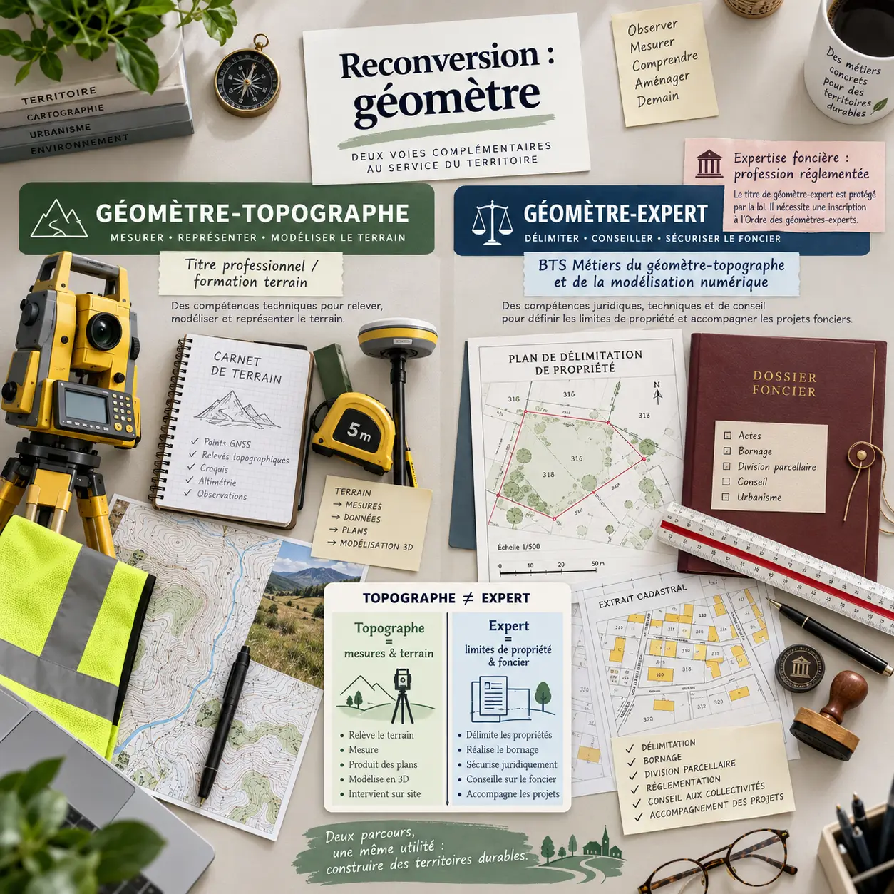 Formation géomètre en reconversion : titre professionnel ou BTS, sans confondre topographe et expert
