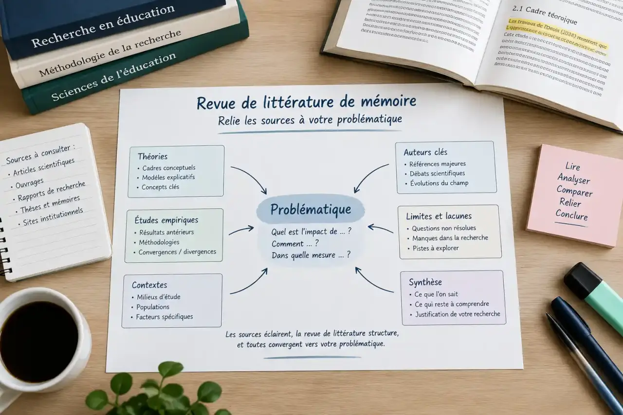 Une revue de littérature de mémoire relie les sources à votre problématique