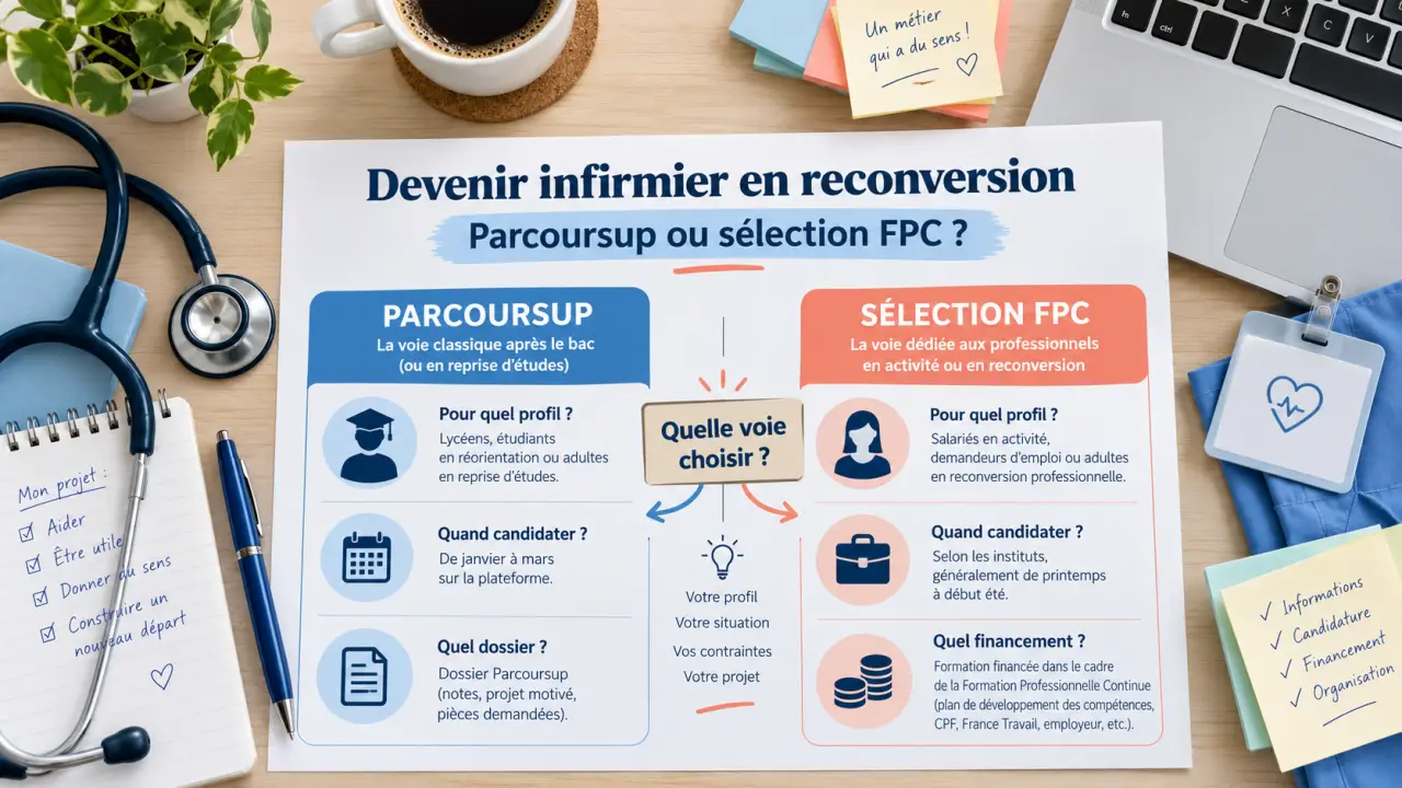 Concours infirmier en reconversion : quelle voie choisir entre Parcoursup et la sélection FPC ?